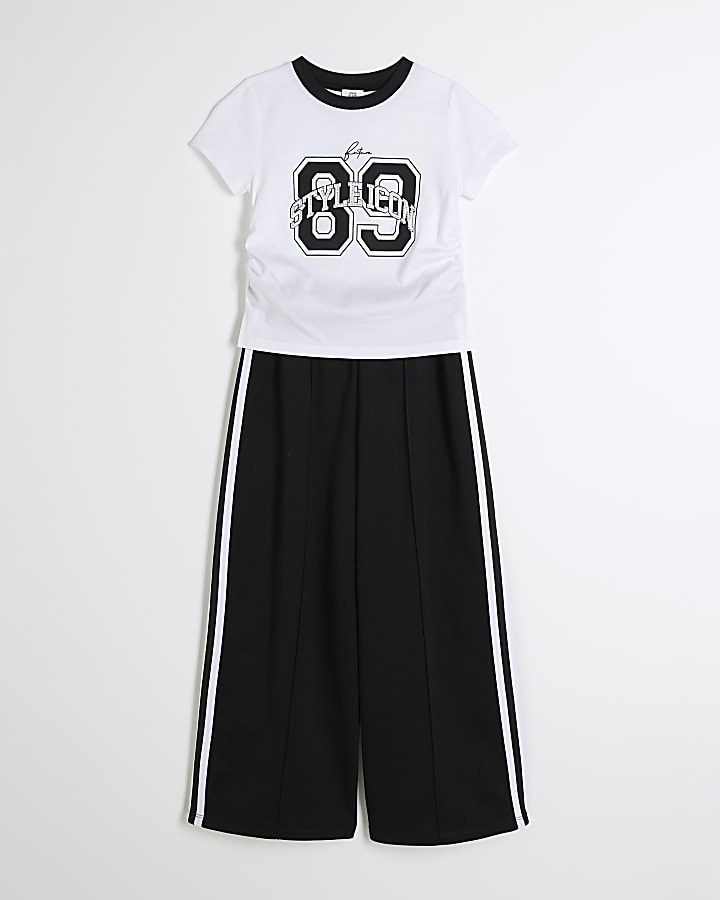 Girls Black Monochrome T-Shirt Set