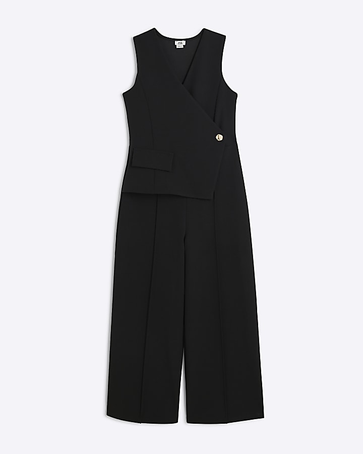 Girls Black Scuba Asymmetric Jumpsuit