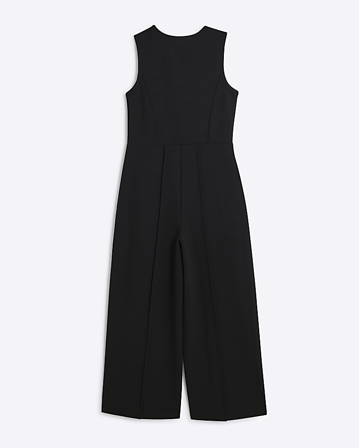 Girls Black Scuba Asymmetric Jumpsuit