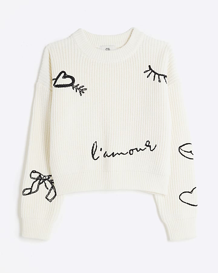 Girls Cream Graffiti Jumper