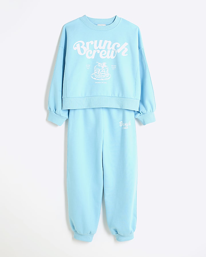 Girls Blue Brunch Club Sweat Set