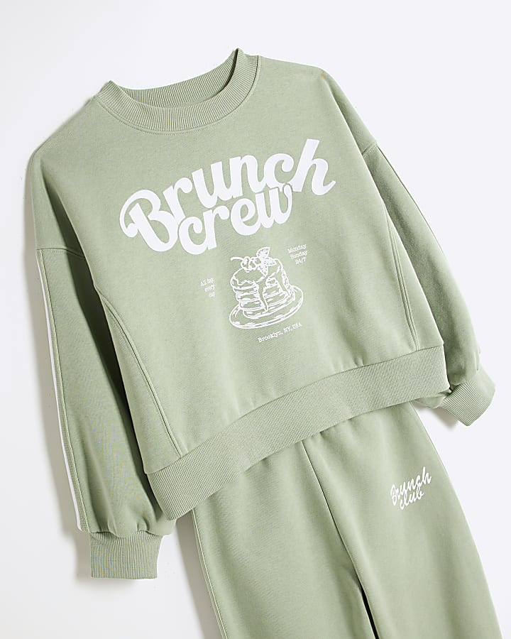 Girls Green Brunch Club Sweatshirt Set