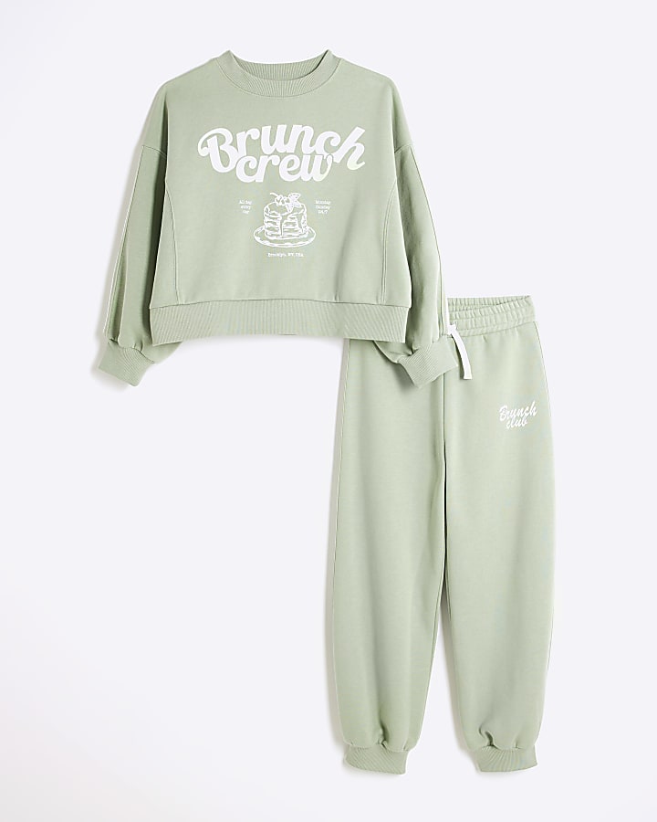 Girls Green Brunch Club Sweatshirt Set