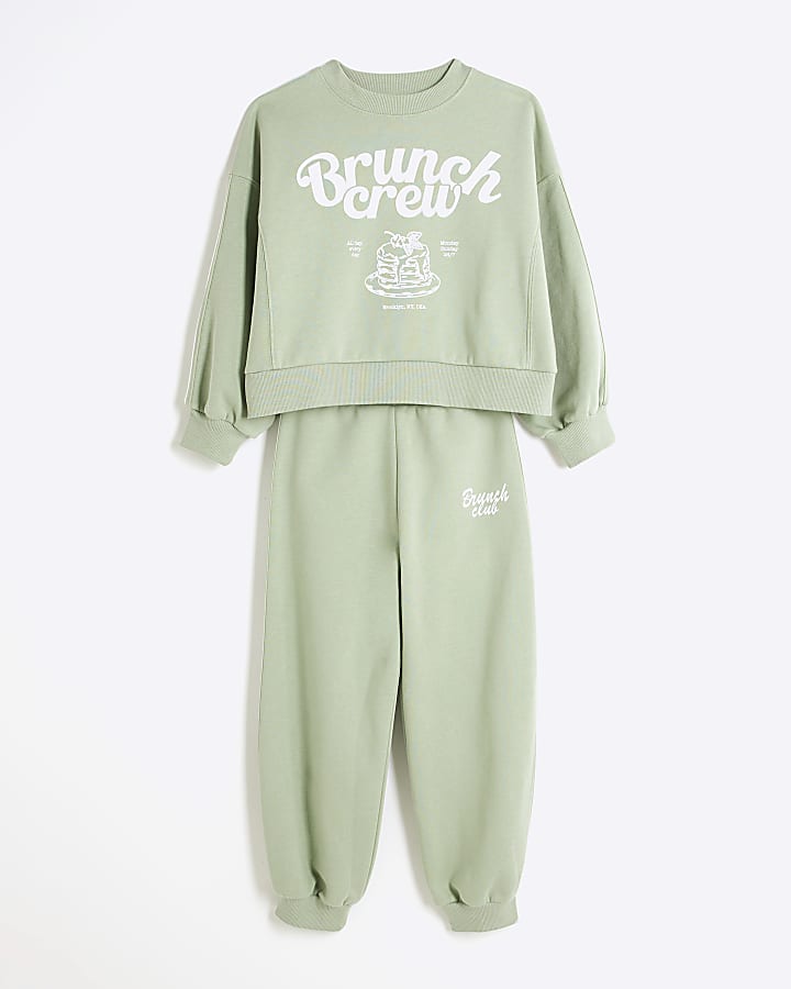 Girls Green Brunch Club Sweatshirt Set