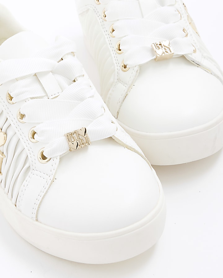 Girls White RI Matelasse Trainers
