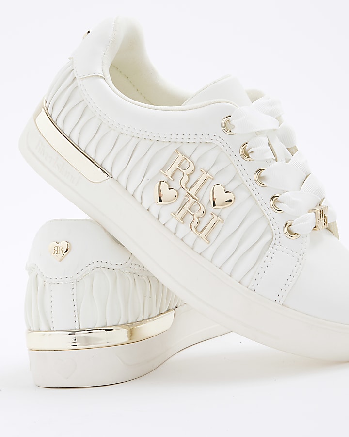 Girls White RI Matelasse Trainers