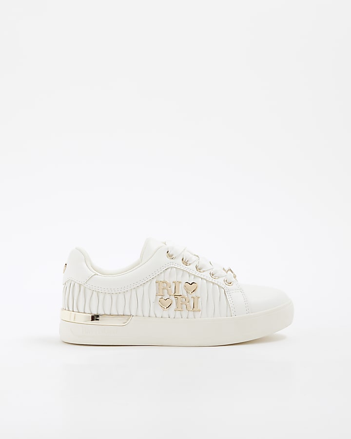 Girls White RI Matelasse Trainers