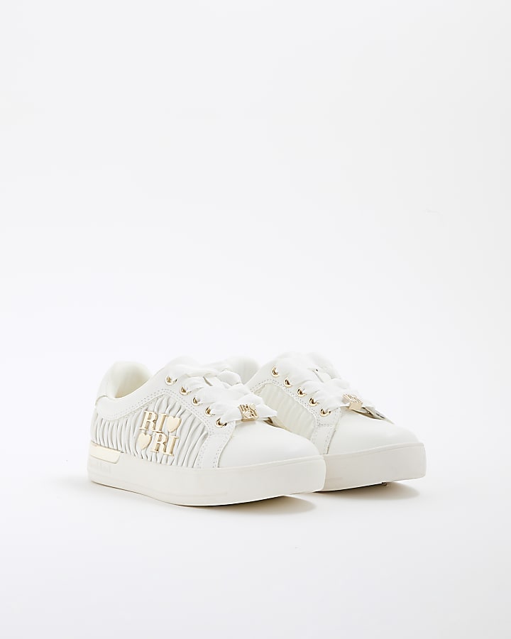 Girls White RI Matelasse Trainers