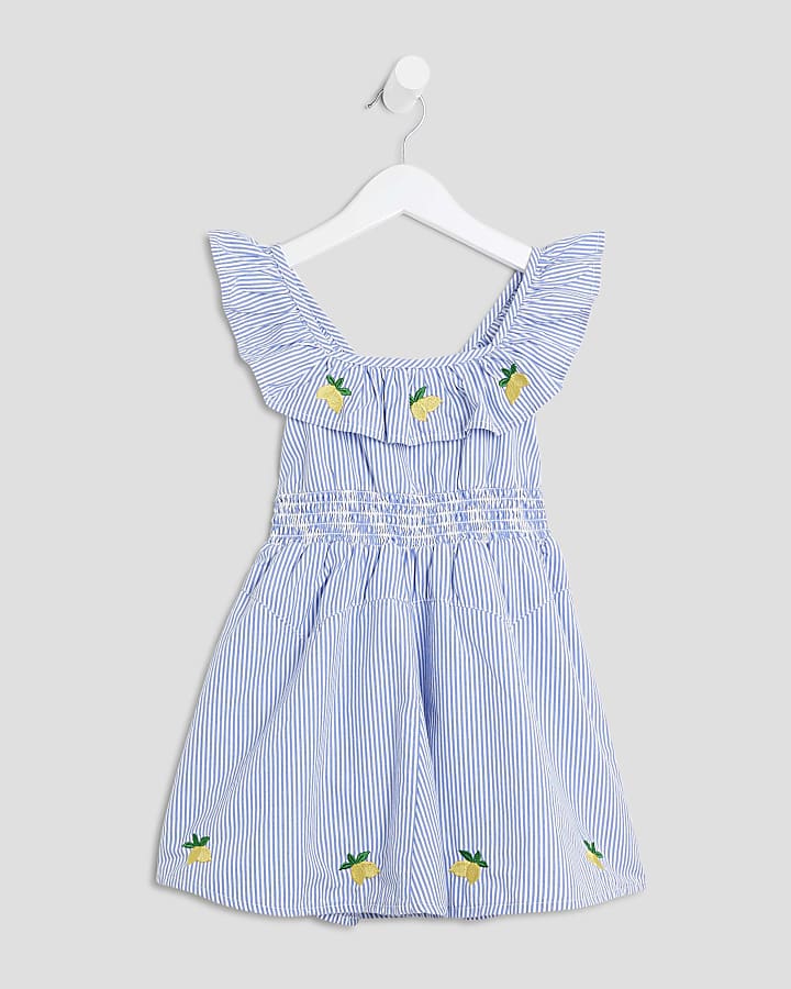 Mini Girls Blue Stripe Lemon Frill Dress