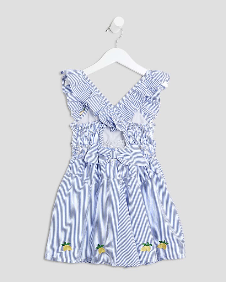 Mini Girls Blue Stripe Lemon Frill Dress