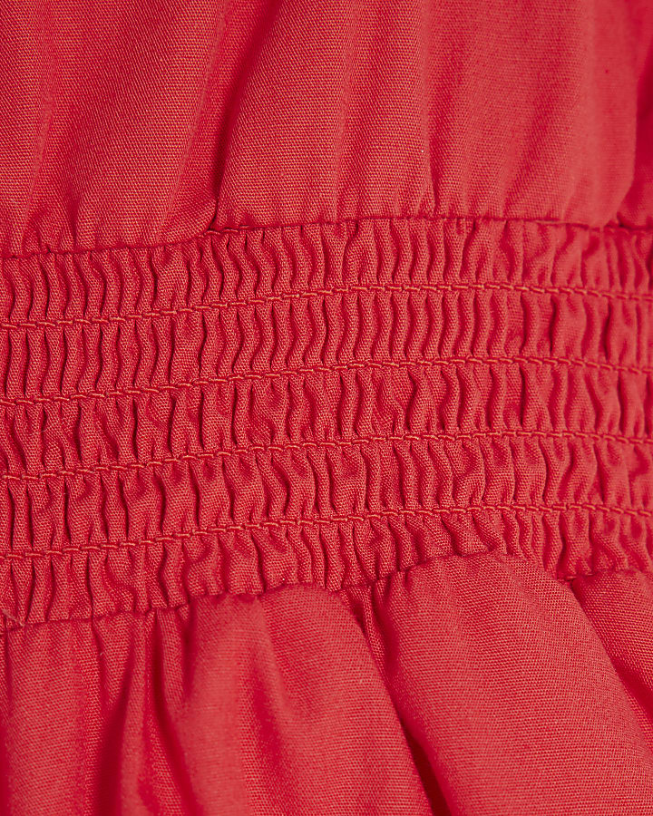 Mini Girls Red Frill Bow Back Dress