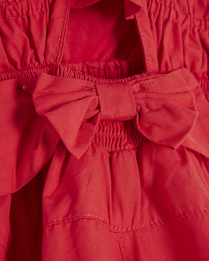 Mini Girls Red Frill Bow Back Dress