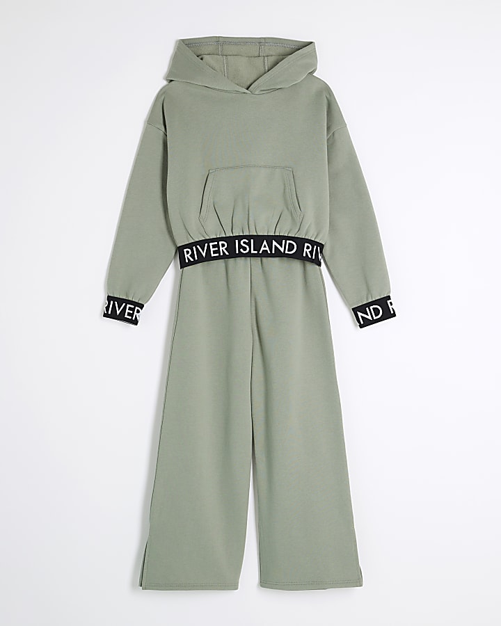 Girls Khaki RI Waistband Hoodie Set