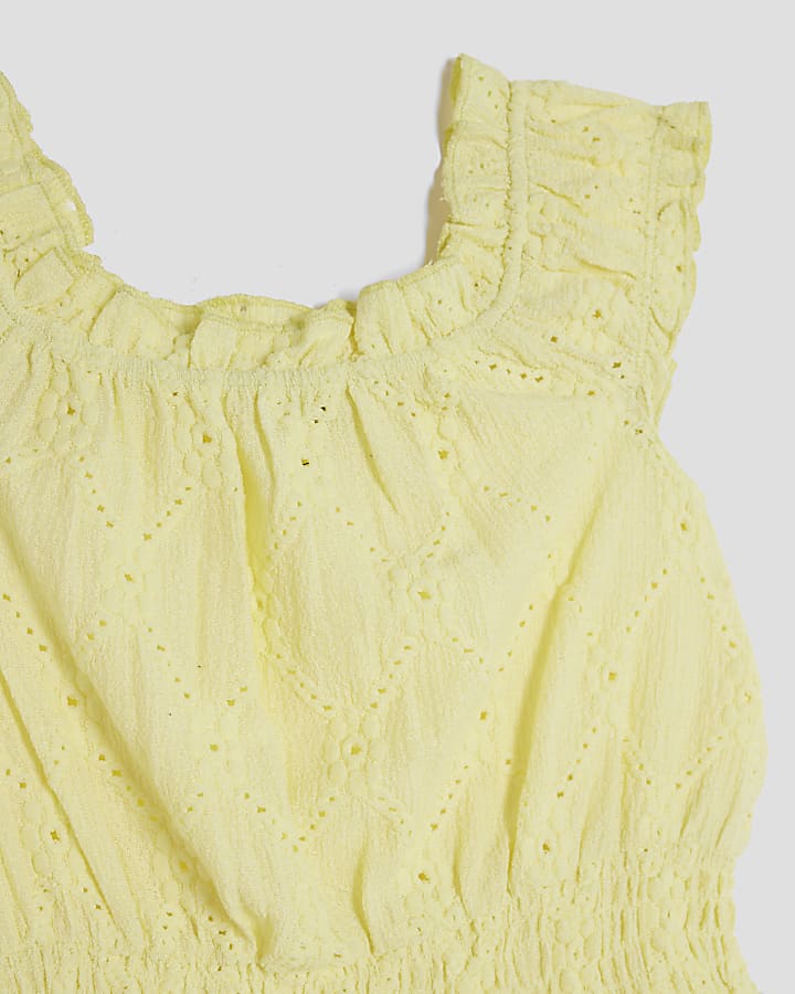 Girls Yellow Shirred Texture Playsuit