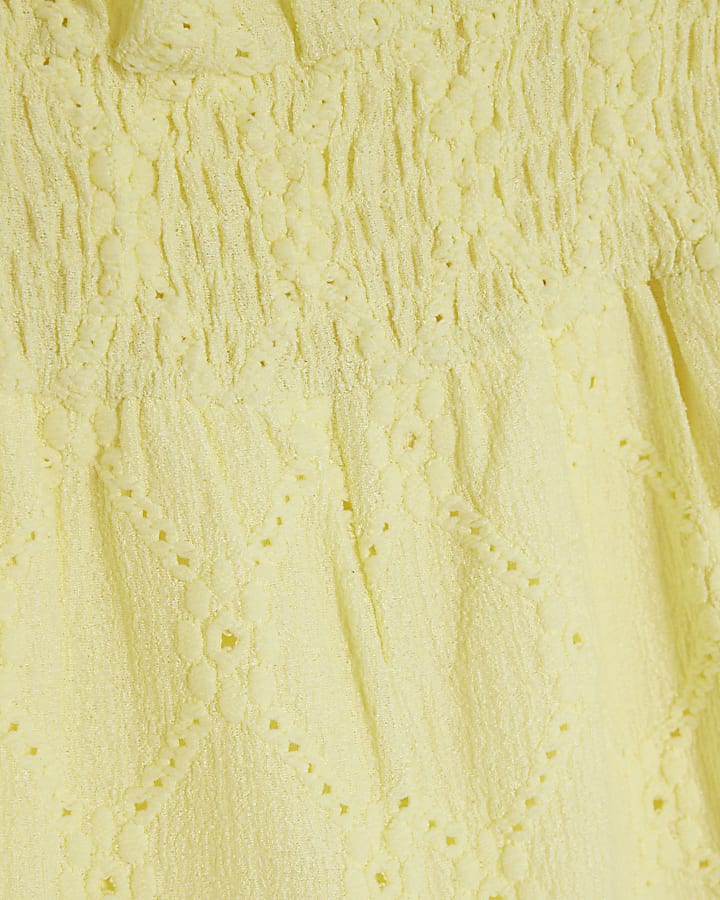 Girls Yellow Shirred Texture Playsuit