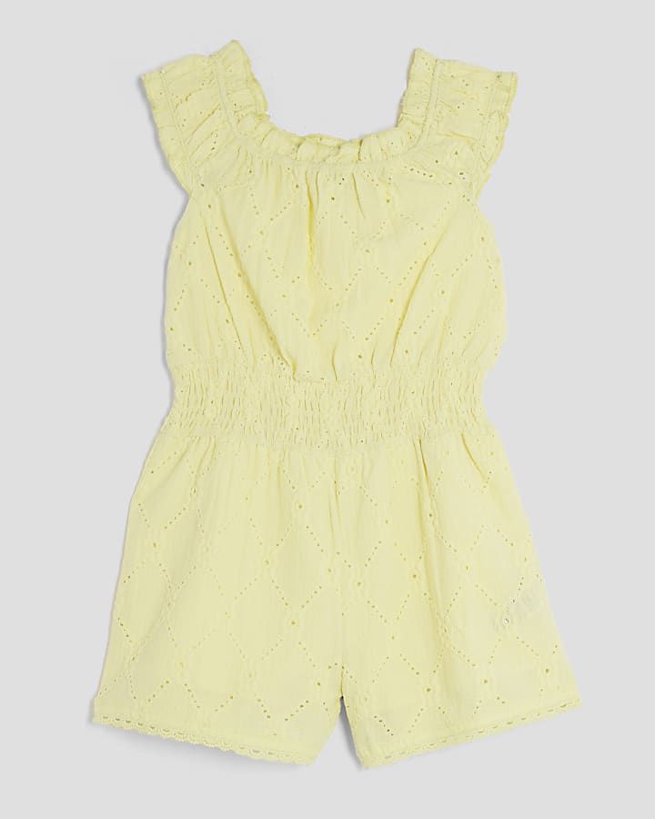 Girls Yellow Shirred Texture Playsuit