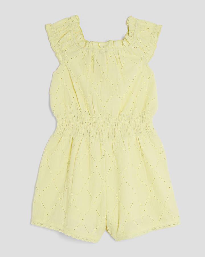 Girls Yellow Shirred Texture Playsuit