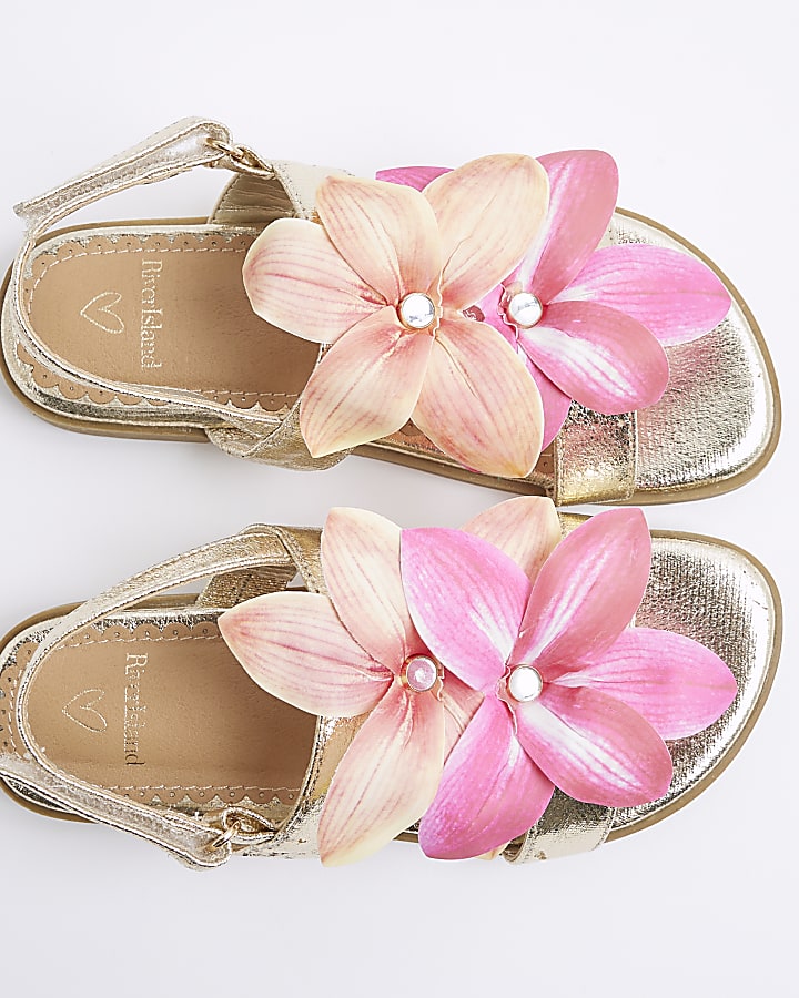 Girls Gold Orchid Flower Sandals