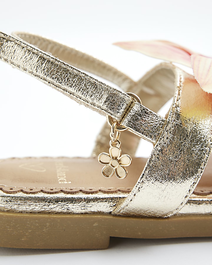 Girls Gold Orchid Flower Sandals