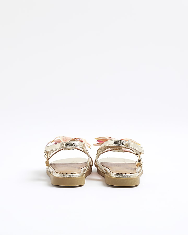 Girls Gold Orchid Flower Sandals