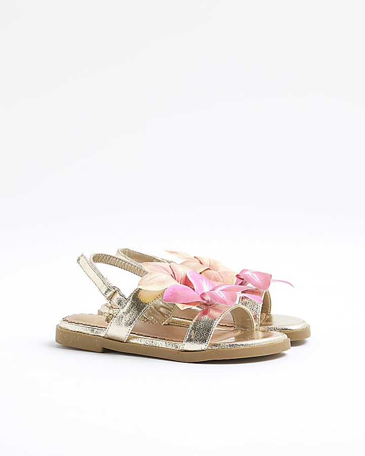 Girls Gold Orchid Flower Sandals