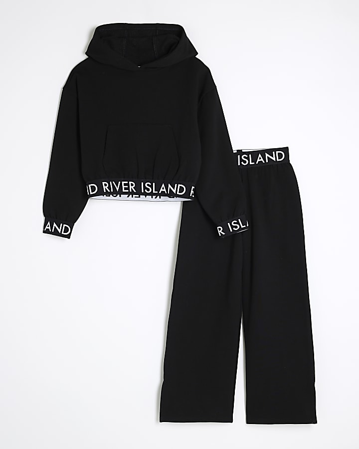 Girls Black RI Waistband Hoodie Set