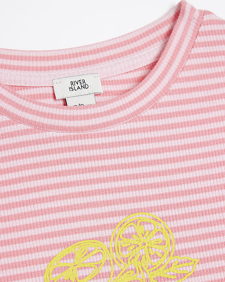 Girls Pink Graphic Stripe T-Shirt