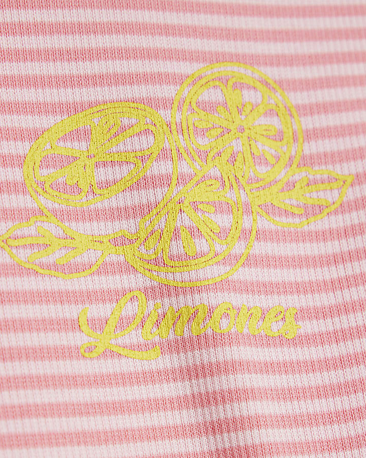 Girls Pink Graphic Stripe T-Shirt