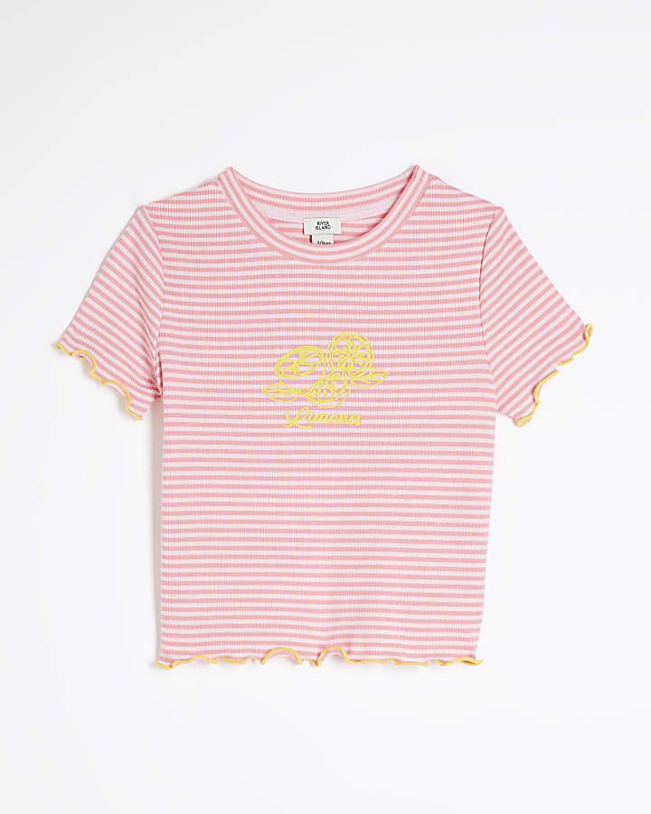 Girls Pink Graphic Stripe T-Shirt