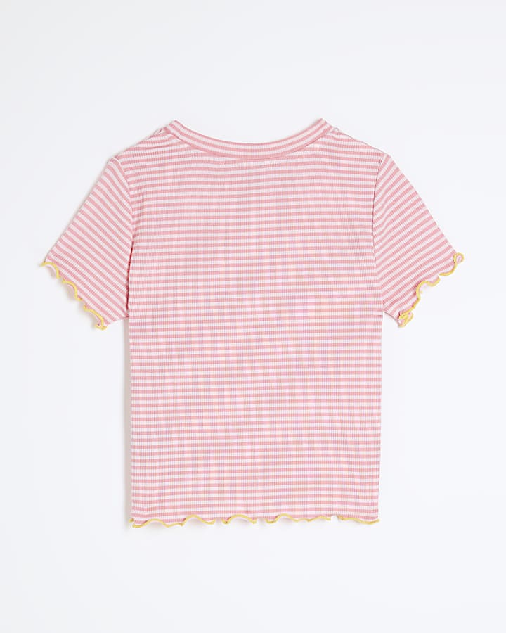 Girls Pink Graphic Stripe T-Shirt