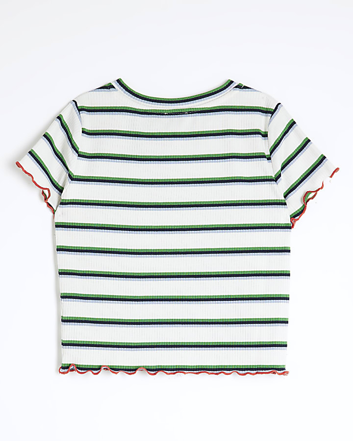 Girls White Graphic Stripe T-Shirt