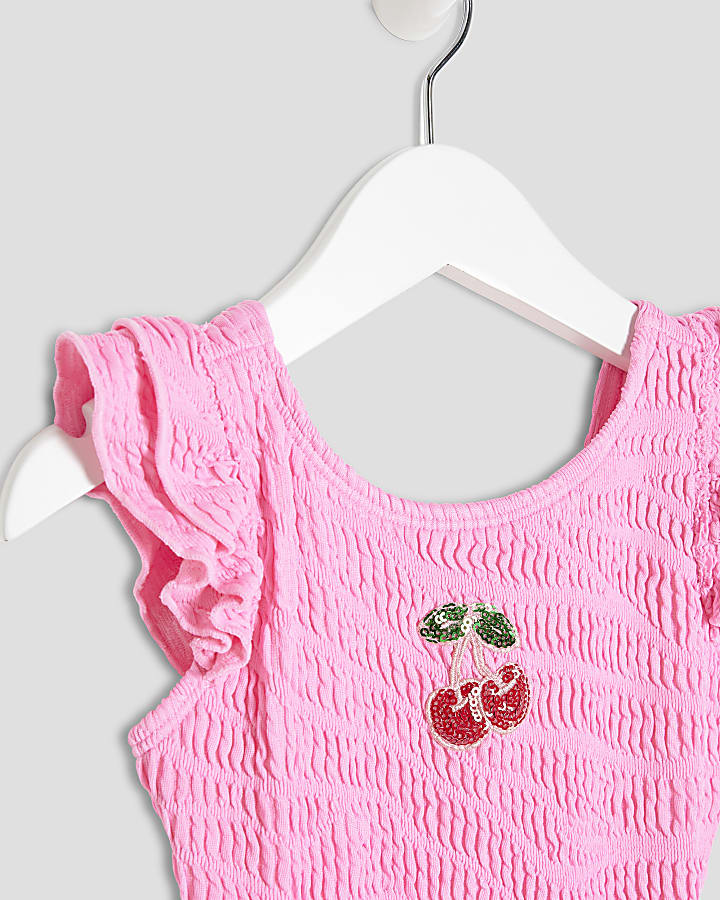 Mini Girls Pink Embellished Cherry Swimsuit