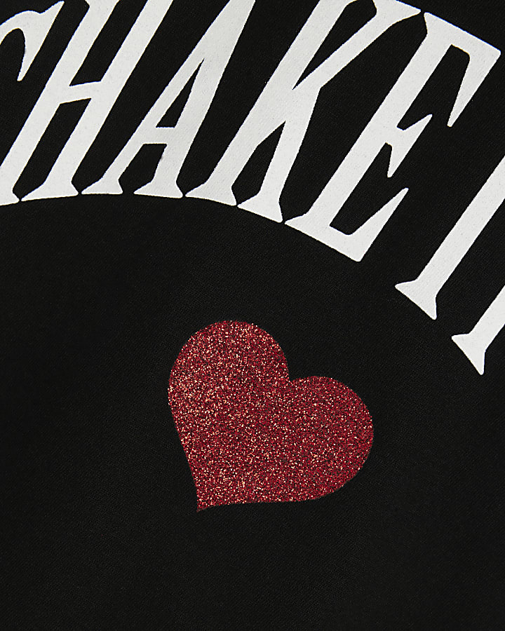 Girls Black Glitter Heart T-Shirt