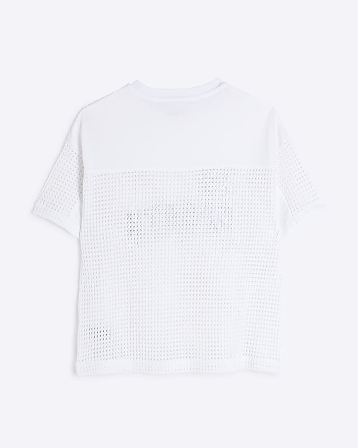 Girls White RI Active Crochet T-Shirt