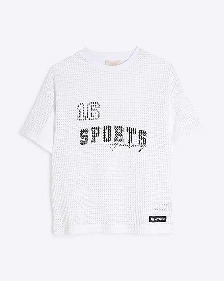 Girls White RI Active Crochet T-Shirt