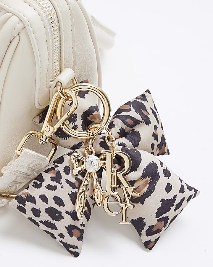 Girls Beige Leopard Bow RI Bag Charm