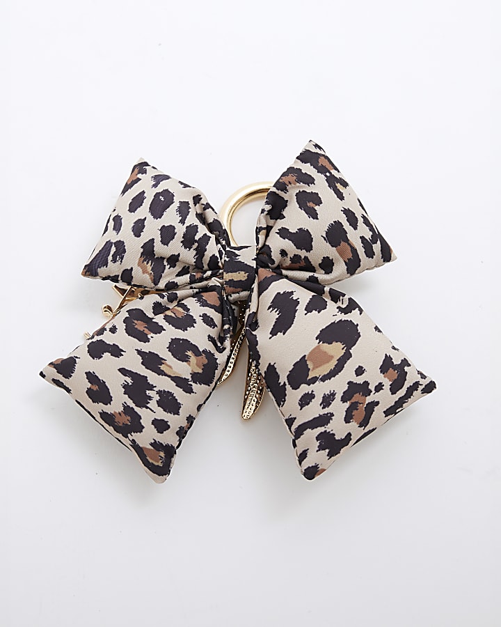 Girls Beige Leopard Bow RI Bag Charm