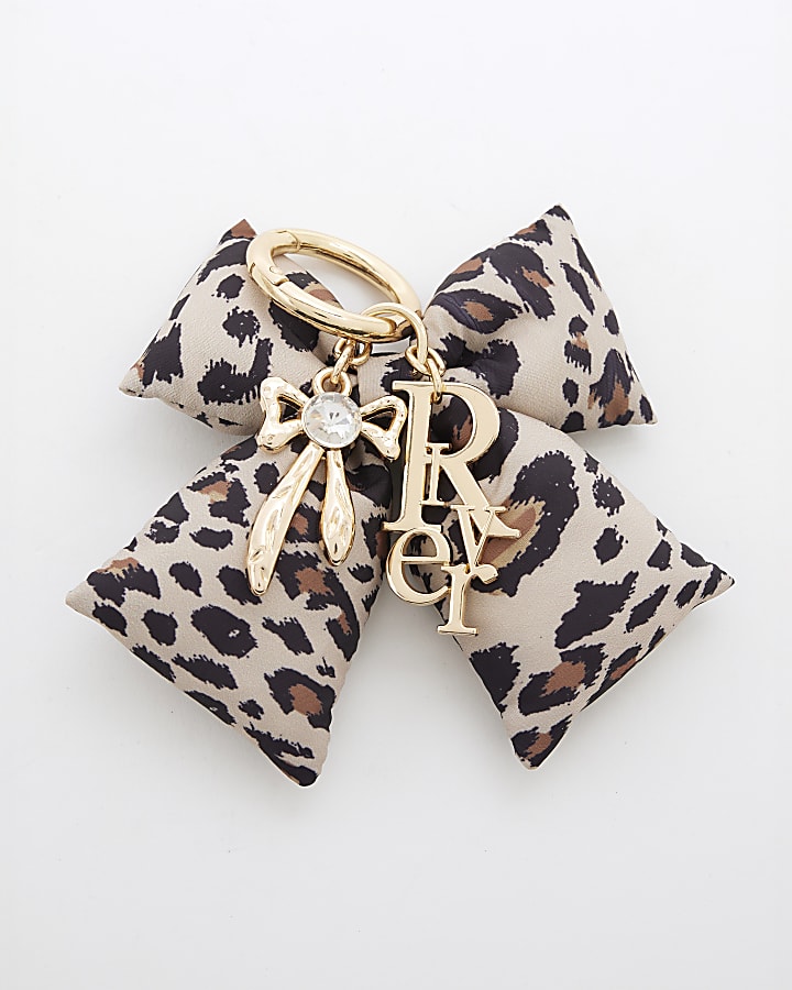 Girls Beige Leopard Bow RI Bag Charm