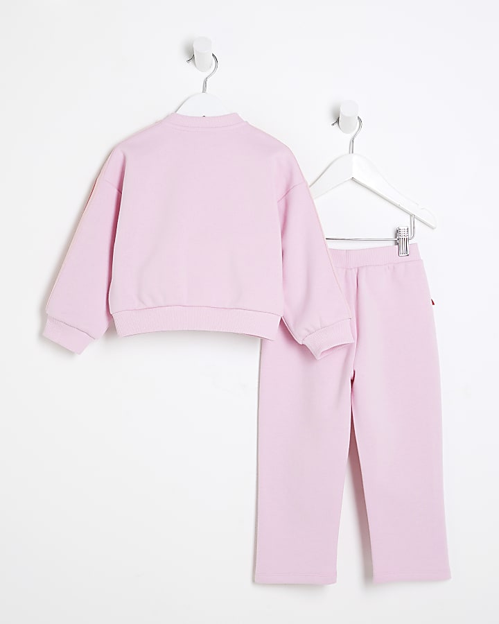 Mini Girls Pink Bow Trim Bomber Set