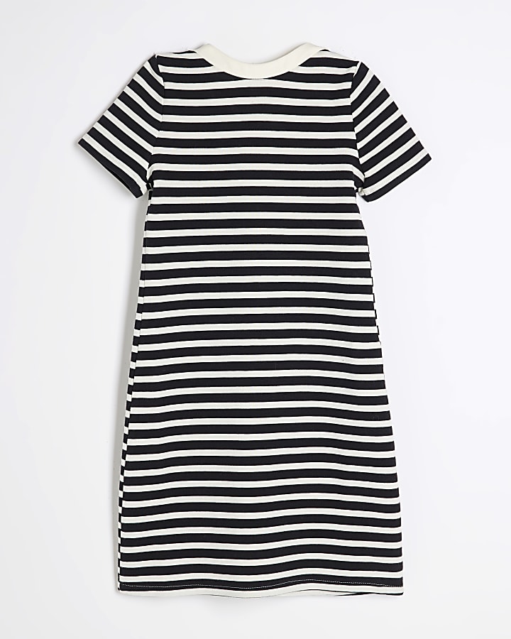 Girls Black Stripe Button Shift Dress