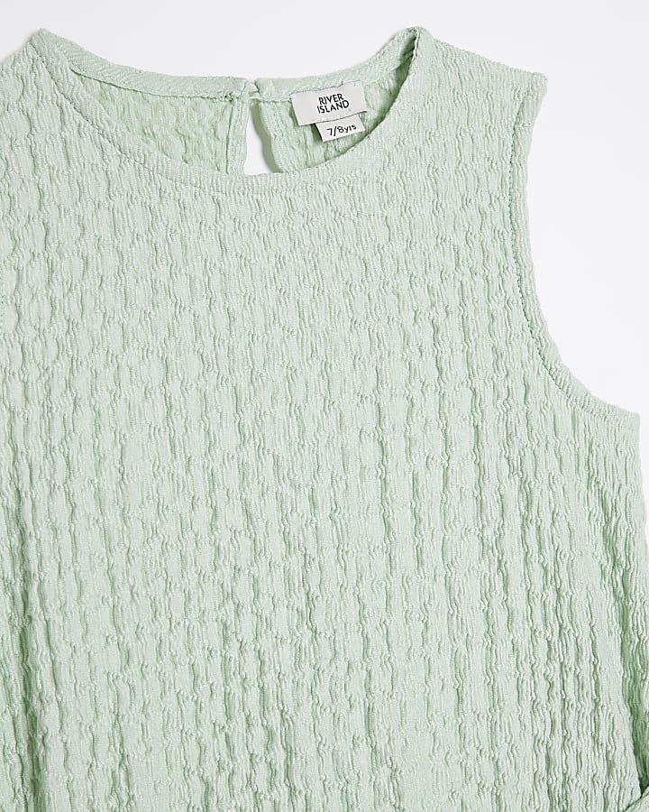 Girls Green Textured Tunic Top Set