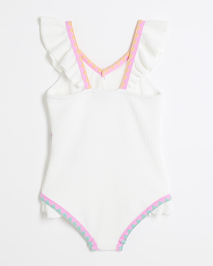 Mini Girls White Frilled Whipstitch Swimsuit