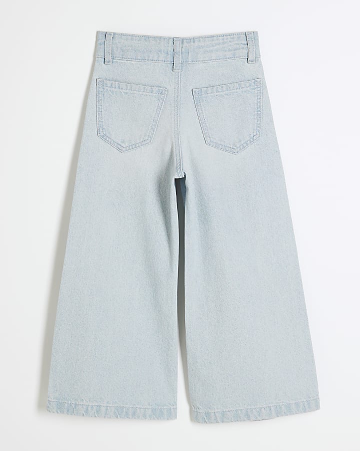 Girls Blue Cropped Wide Leg Jeans