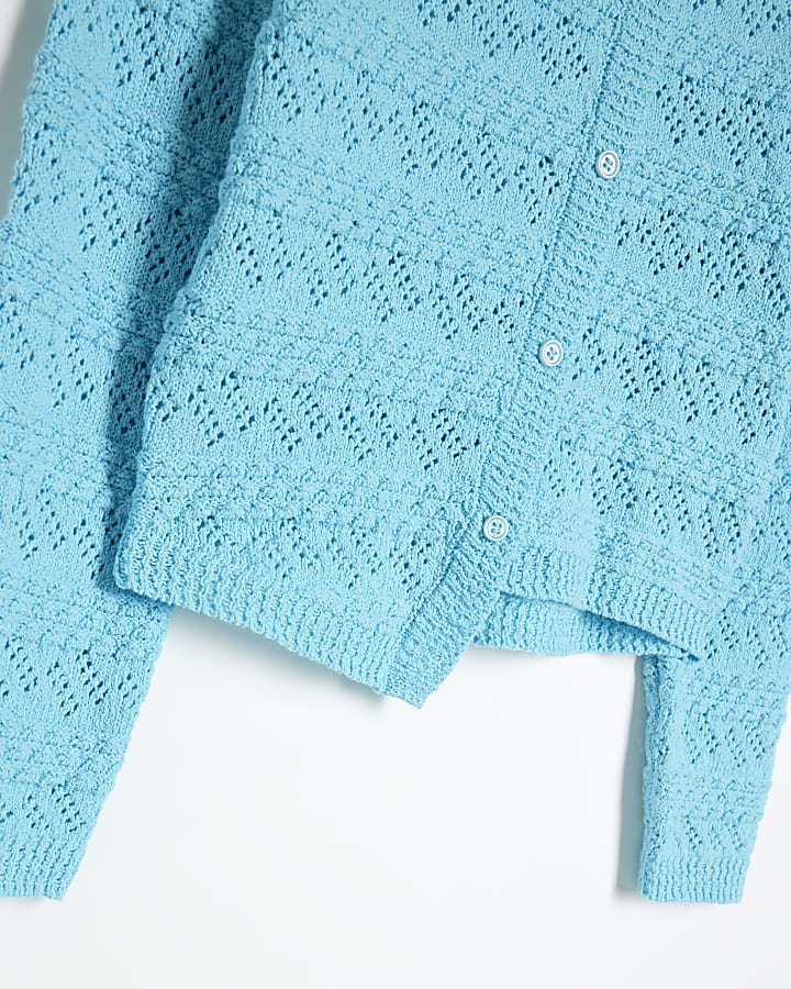 Girls Blue Asymmetric Textured Jumper