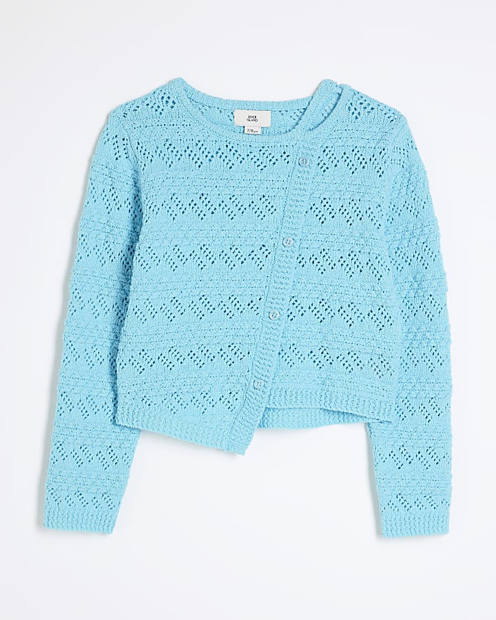 Girls Turquoise Asymmetric Textured Jumper