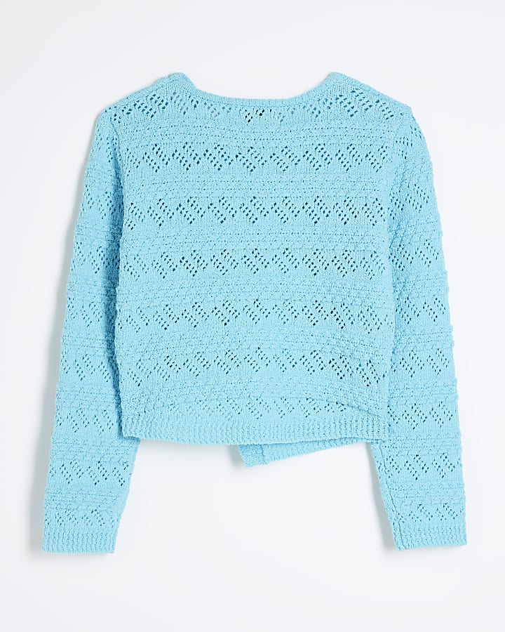 Girls Turquoise Asymmetric Textured Jumper