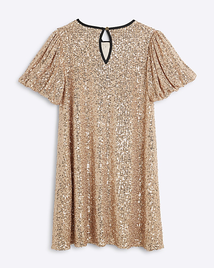 Girls Gold Sequin Bow Shift Dress