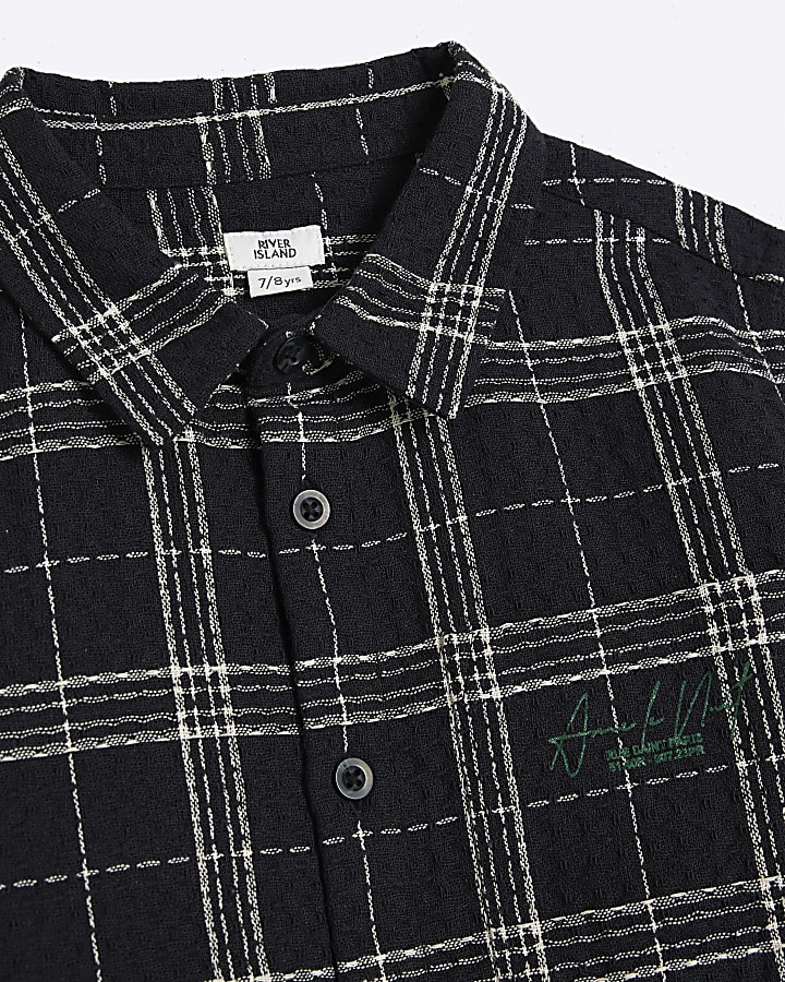 Boys Black Waffle Check Shirt