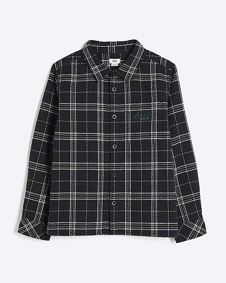 Boys Black Waffle Check Shirt