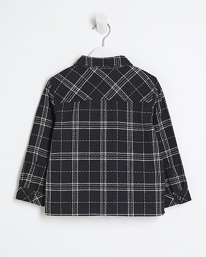 Mini Boys Black Waffle Check Shirt